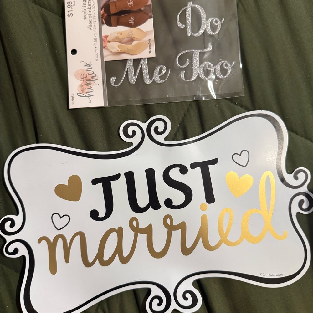 Just Married Sign with Gold and Black Accents